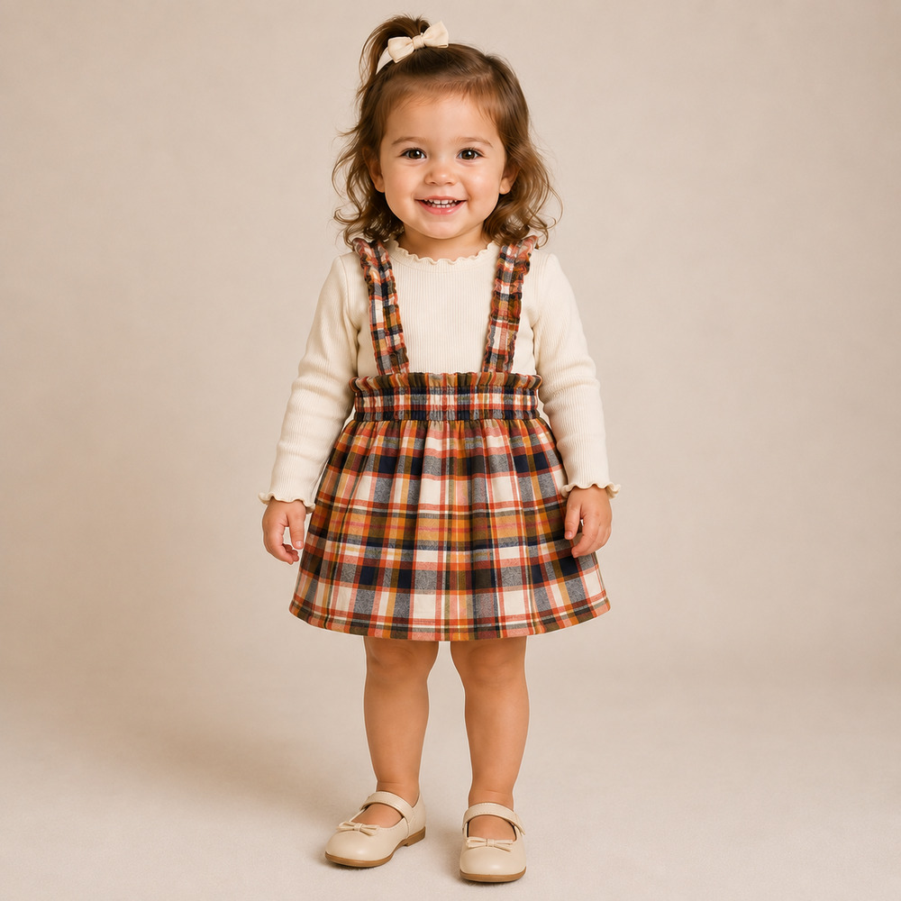 Toddler Girl's Ruffle Butts Plaid Jumper Ruffle Straps | Size 2T